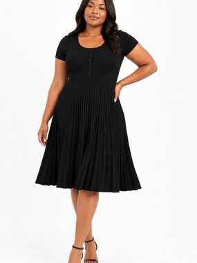 Lane Bryant Plus Black Knit Stretch Rib Black Button Up Neutral Fall Midi Dress